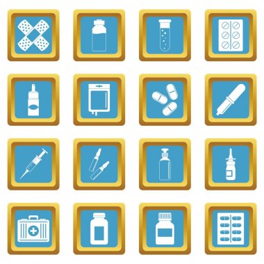 Farklı ilaçlar simgeler gök mavisi