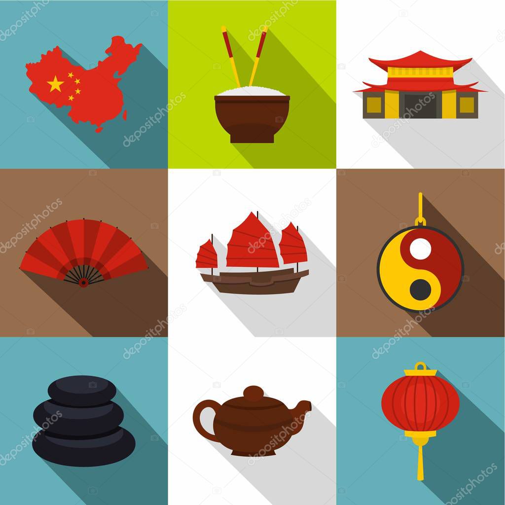 Country of China icon set, flat style