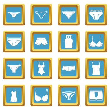 İç çamaşırı öğeleri simgeler gök mavisi