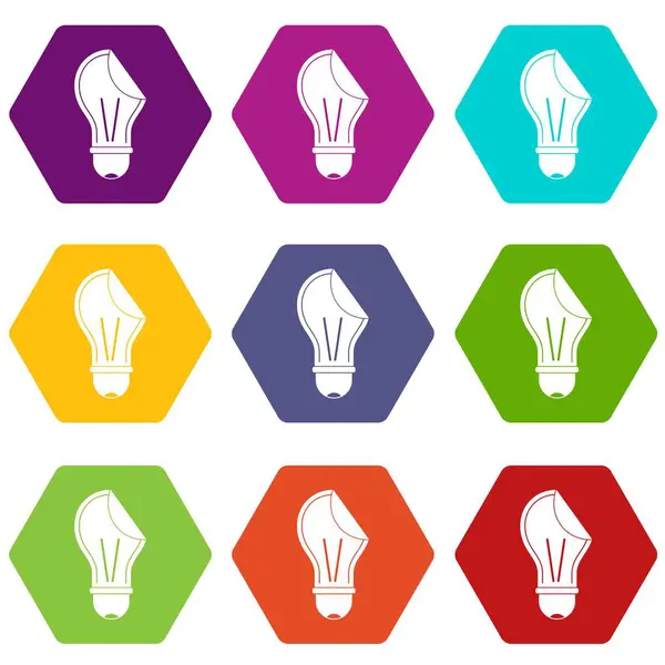 Glühbirne Sticker Symbol-Set Farbe Hexaeder — Stockvektor