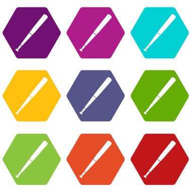 Renk altı yüzlü siyah beyzbol sopası Icon set