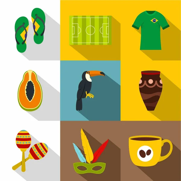 Szimbólumok a Brasil ikon készlet, lapos stílusú — Stock Vector