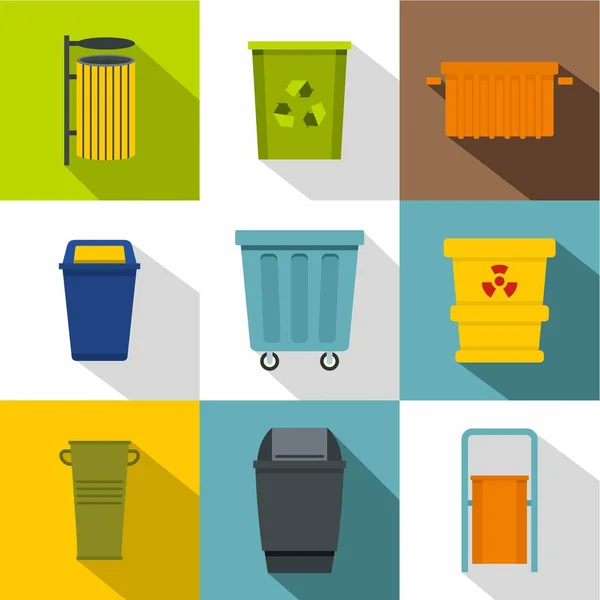 Ensemble d'icônes poubelle, style plat — Image vectorielle