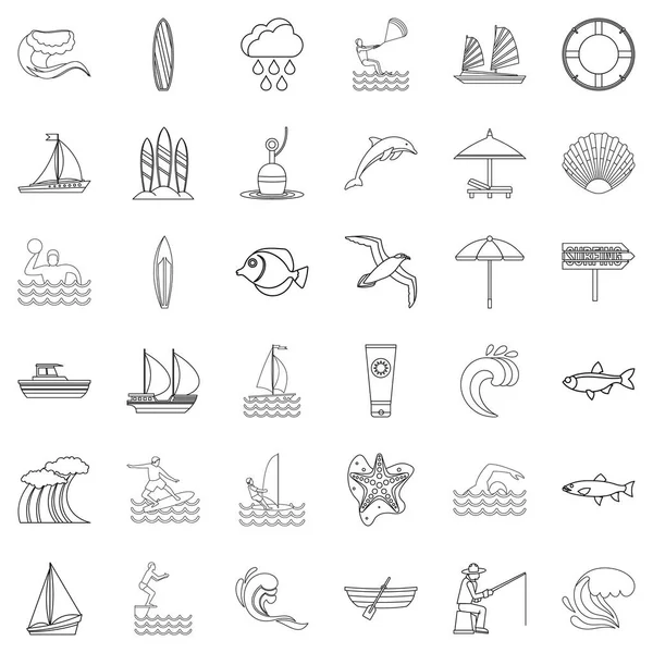 Conjunto de iconos de criatura de agua, estilo de contorno — Vector de stock
