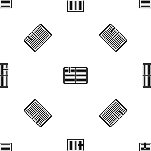 Offenes Buch mit Lesezeichen-Muster nahtlos schwarz — Stockvektor