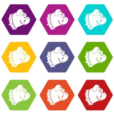 Renk altı yüzlü Bulldog köpek Icon set