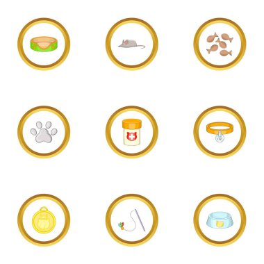 Kedi oyuncak Icons set, karikatür tarzı