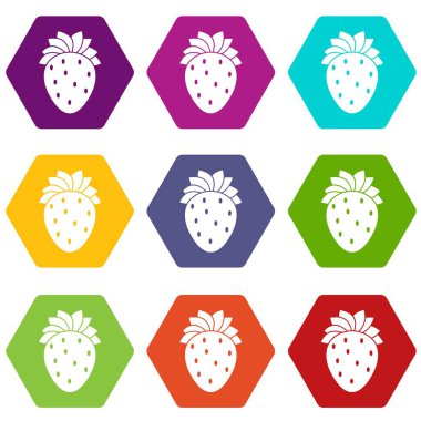 Renk altı yüzlü çilek Icon set