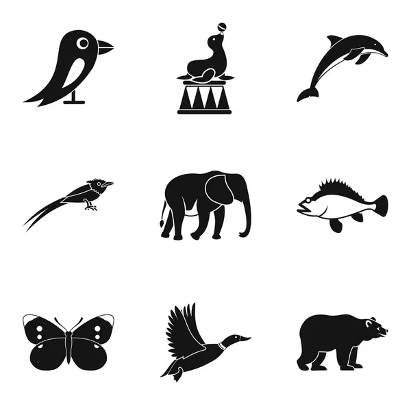 Обучение набору икон животных, простой стиль — стоковый вектор