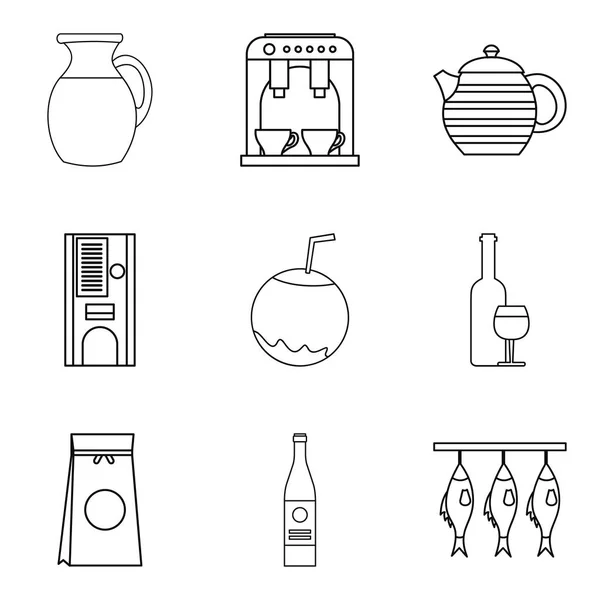 Agréables icônes de dîner ensemble, style contour — Image vectorielle