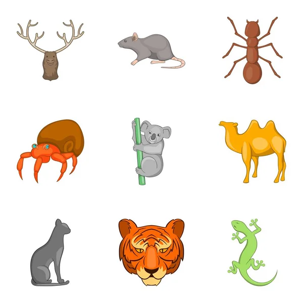 Conjunto de ícones de tigre, estilo cartoon — Vetor de Stock