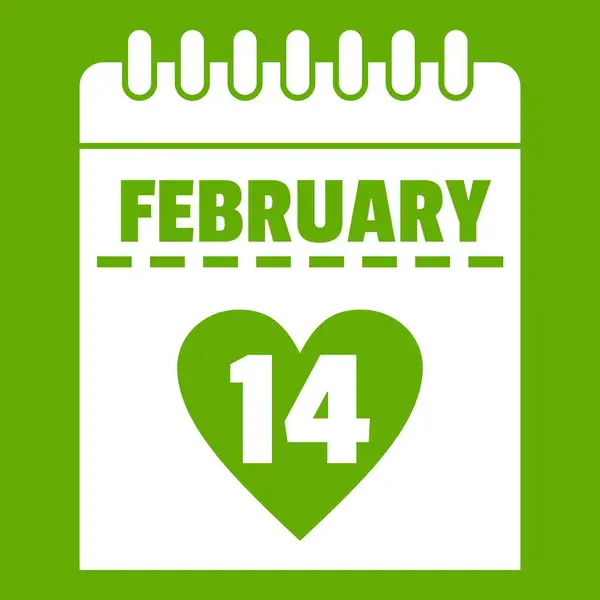 Día de San Valentín icono del calendario verde — Vector de stock