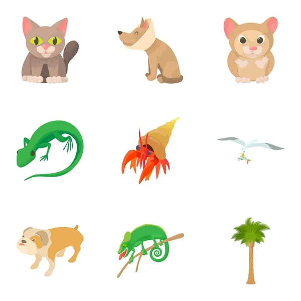Набір маленьких іконок для тварин, мультиплікаційний стиль — стоковий вектор