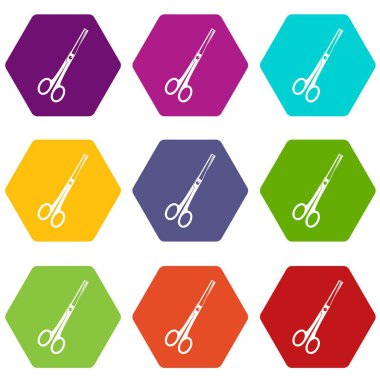 Renk altı yüzlü çelik makas Icon set