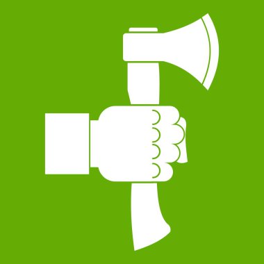 Ahşap tutamaç simgesi baltayla yeşil tutan el