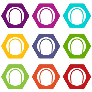 Renk altı yüzlü siyah ve beyaz tenis topu Icon set