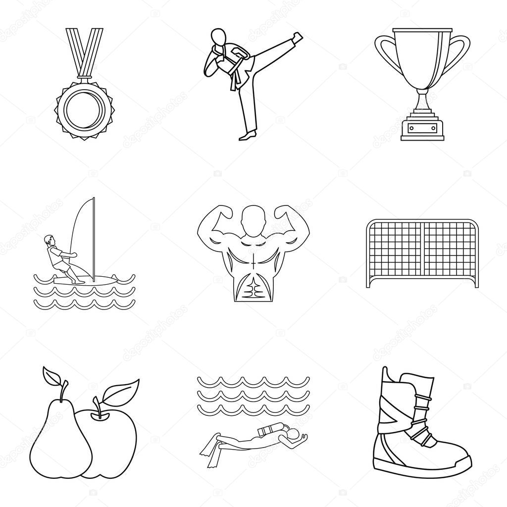 Sport lifestyle icons set, outline style