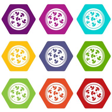 Renk altı yüzlü mantar pizza Icon set
