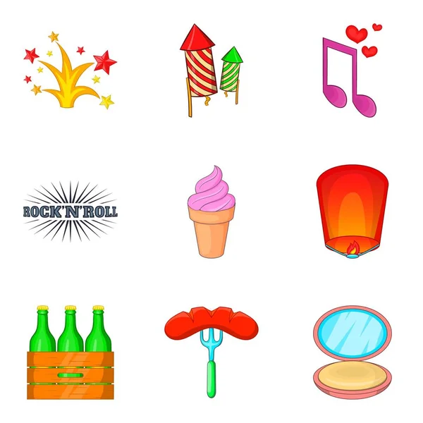 Havai fişek parti simge seti, karikatür tarzı