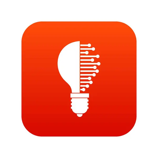 Lâmpada com ícone de microcircuito vermelho digital — Vetor de Stock