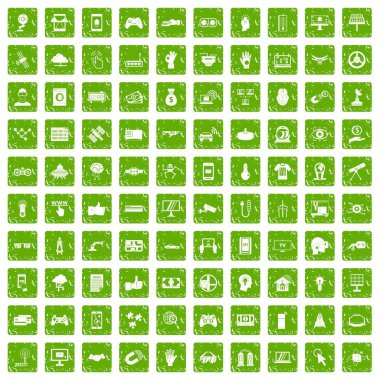 100 yüksek teknoloji simgeler grunge yeşil ayarla