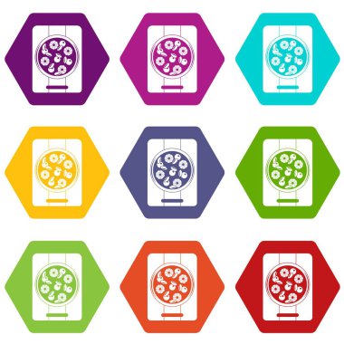 Ananas ve fesleğen simgesi gemide pizza renk altı yüzlü ayarla