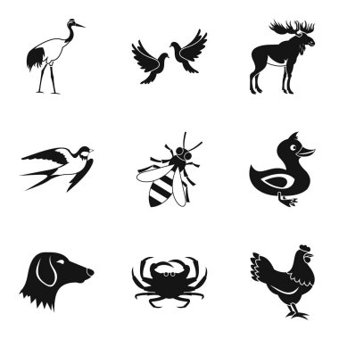 Uçan hayvan Icons set, basit tarzı