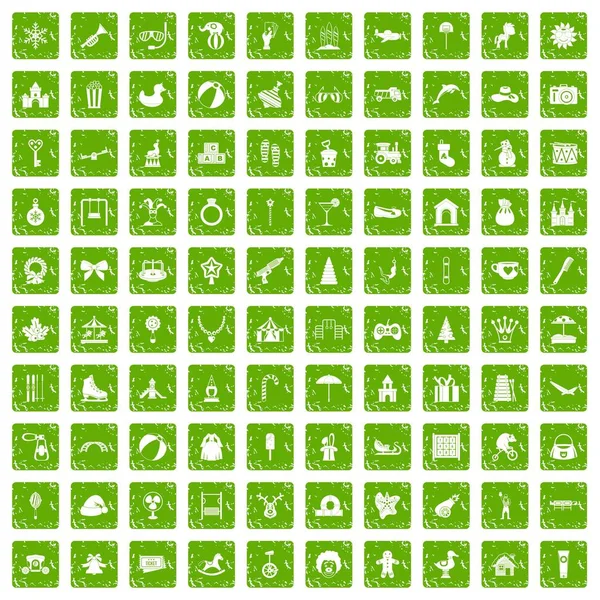 100 mutlu çocukluk simgeleri grunge yeşil ayarla