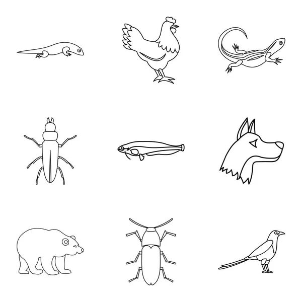 Mammal icons set, outline style — Stock Vector