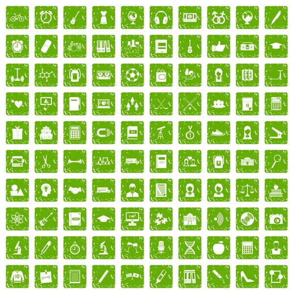 100 iconos de alta escuela conjunto grunge verde — Vector de stock