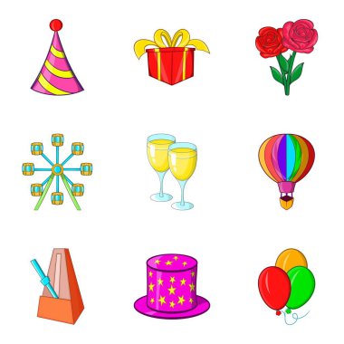 Doğum günü partisi simge seti, karikatür tarzı