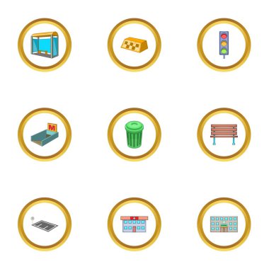 Şehir öğe simgeler kümesi, karikatür tarzı