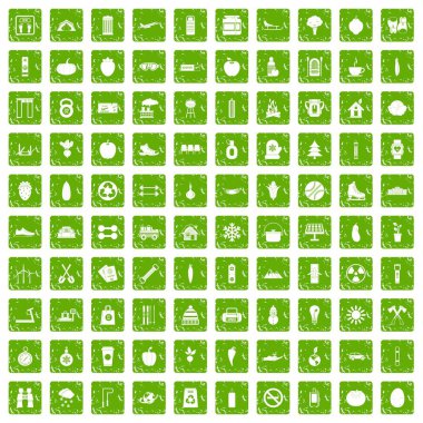 100 sağlıklı yaşam tarzı simgeleri grunge yeşil ayarla