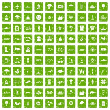 100 küresel ısınma simgeler grunge yeşil ayarla