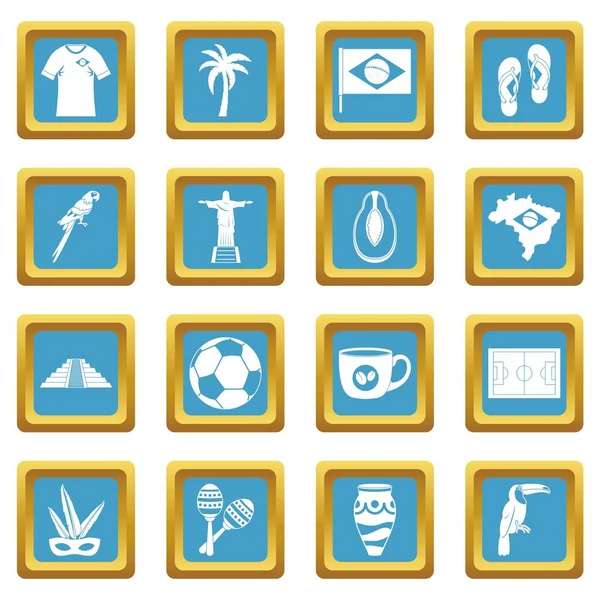 Brasil símbolos de viaje iconos azul — Vector de stock