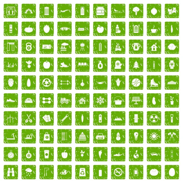 100 sağlıklı yaşam tarzı simgeleri grunge yeşil ayarla