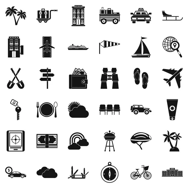 Transport voyage ensemble d’icônes, style simple — Image vectorielle