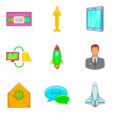 İş Icon set, karikatür tarzı koçluk