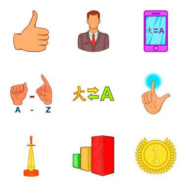 Uluslararası iş Icon set, karikatür tarzı koçluk