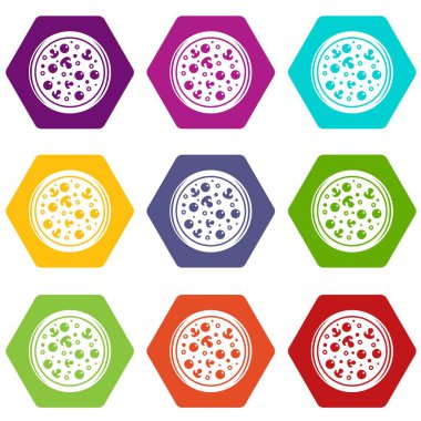 Pizza zeytin ve mantar simgesi olan renk altı yüzlü ayarla
