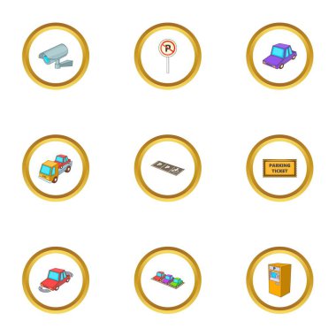 Icons set Otopark, karikatür tarzı