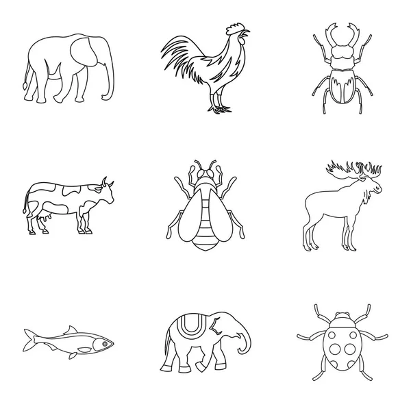 Conjunto de ícones de gado, estilo esboço —  Vetores de Stock