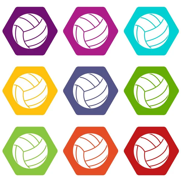 Svart volleyboll Ikonuppsättning bollen färg hexahedron — Stock vektor