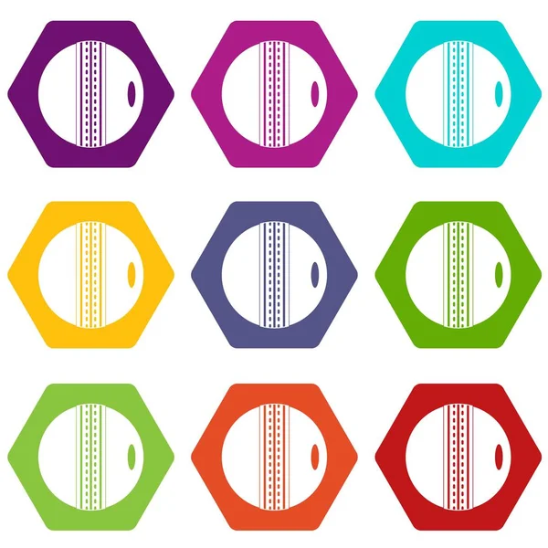 Renk altı yüzlü siyah ve beyaz kriket topu Icon set