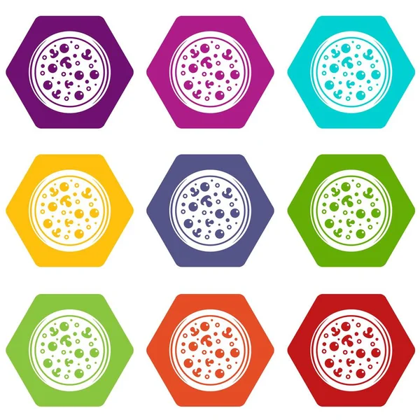 Pizza zeytin ve mantar simgesi olan renk altı yüzlü ayarla