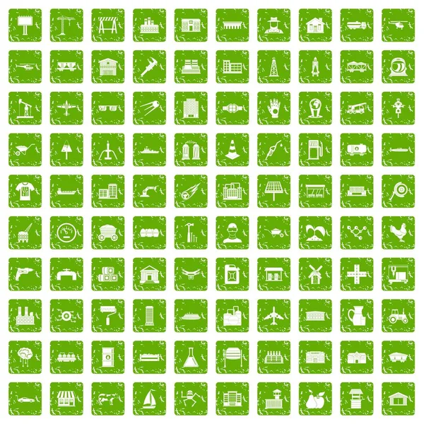 100 sanayi simgeleri grunge yeşil ayarla