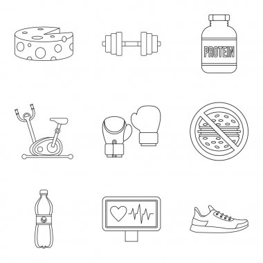 Kalp atışı Icons set, anahat stili