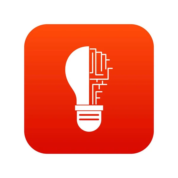 Placa de circuito dentro do ícone da lâmpada digital vermelha — Vetor de Stock