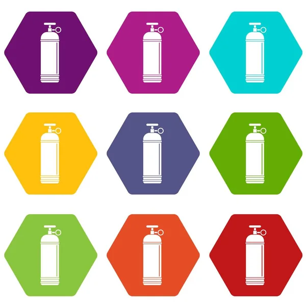 Komprimierte Gasbehälter Symbol setzen Farbe Hexaeder — Stockvektor