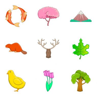 Orman manzara Icons set, karikatür tarzı
